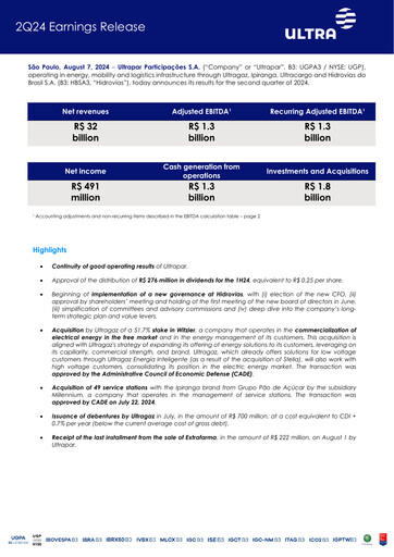 Thumbnail Ultrapar Participacoes Quarterly Report 2024-q2