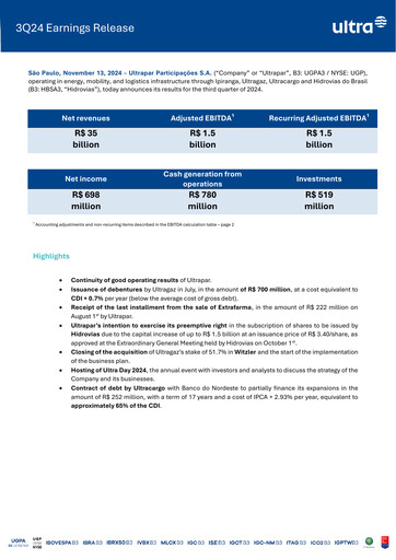 Thumbnail Ultrapar Participacoes Quarterly Report 2024-q3