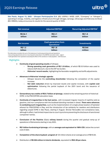 Thumbnail Ultrapar Participacoes Quarterly Report 2025-q2