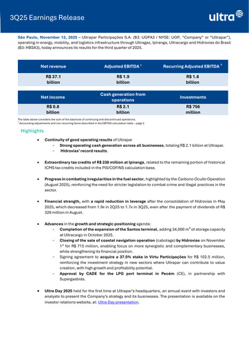 Thumbnail Ultrapar Participacoes Quarterly Report 2025-q3