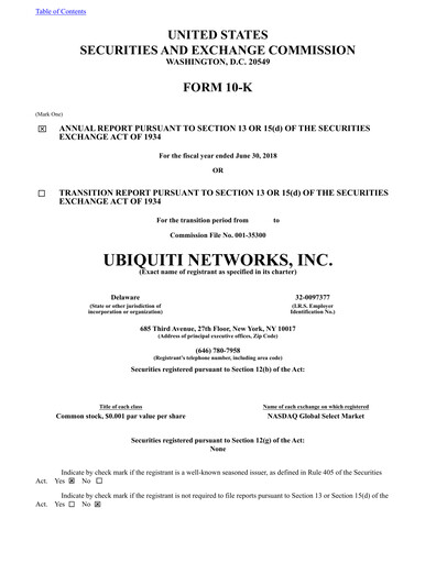Thumbnail Ubiquiti Annual Report 2018