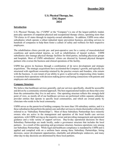 Miniature U.S. Physical Therapy, Inc. Rapport ESG 2024