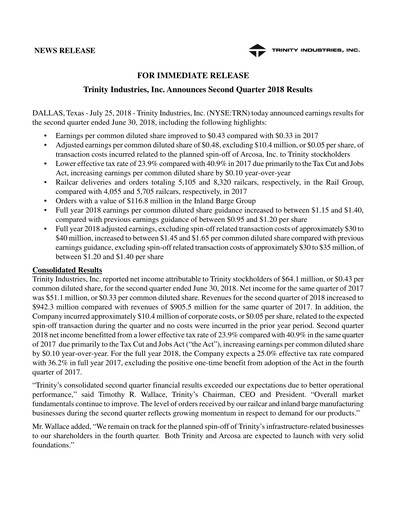 Thumbnail Trinity Industries
 Quarterly Report 2018-q2