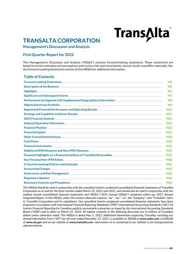 Thumbnail TransAlta Quarterly Report 2022-q1