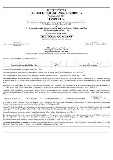 Thumbnail The Toro Company
 Annual Report 2020