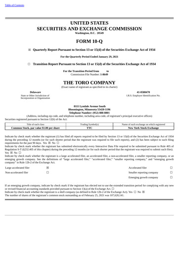 Miniature The Toro Company
 Rapport trimestriel 2021-q1