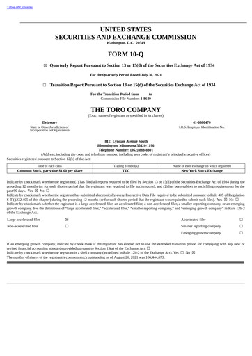 Miniature The Toro Company
 Rapport trimestriel 2021-q3