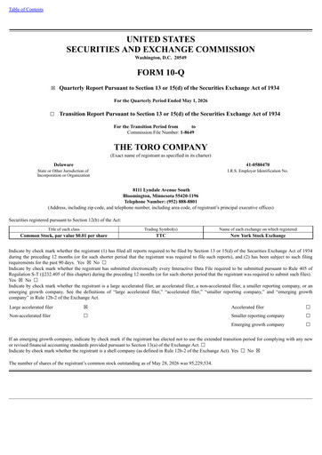 Miniature The Toro Company
 Rapport trimestriel 2026-q2