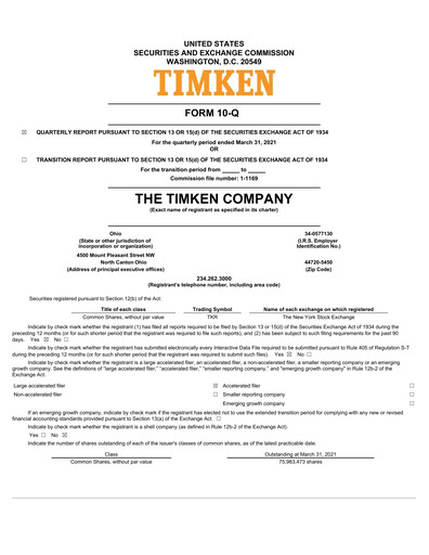 Vorschaubild Timken Company
 Quartalsbericht 2021-q1