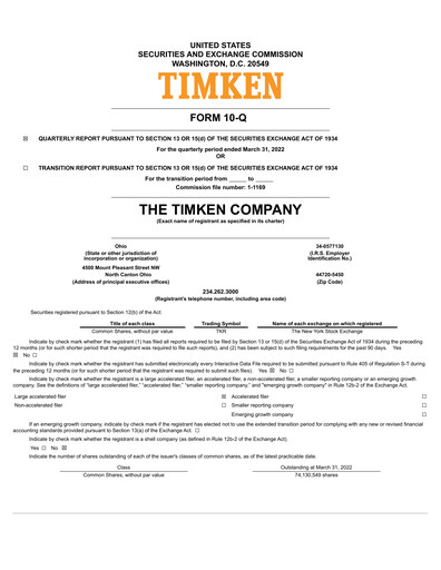 Vorschaubild Timken Company
 Quartalsbericht 2022-q1
