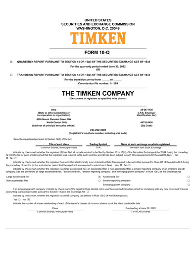 Vorschaubild Timken Company
 Quartalsbericht 2022-q2