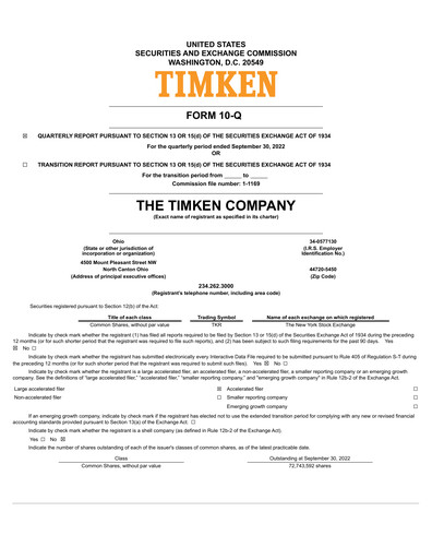 Vorschaubild Timken Company
 Quartalsbericht 2022-q3