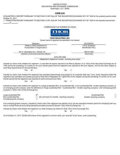 Miniature Thor Industries
 Rapport trimestriel 2018-q1