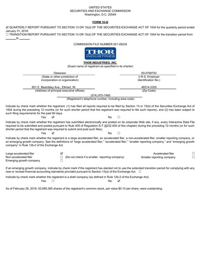 Miniature Thor Industries
 Rapport trimestriel 2018-q2
