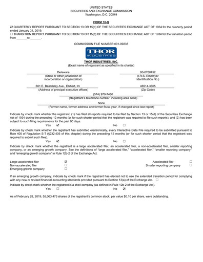 Miniature Thor Industries
 Rapport trimestriel 2019-q2