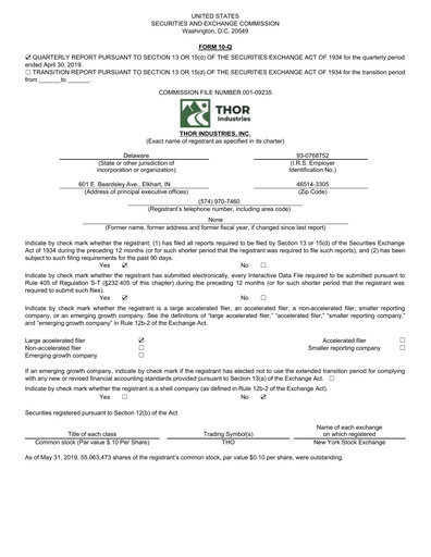 Miniature Thor Industries
 Rapport trimestriel 2019-q3