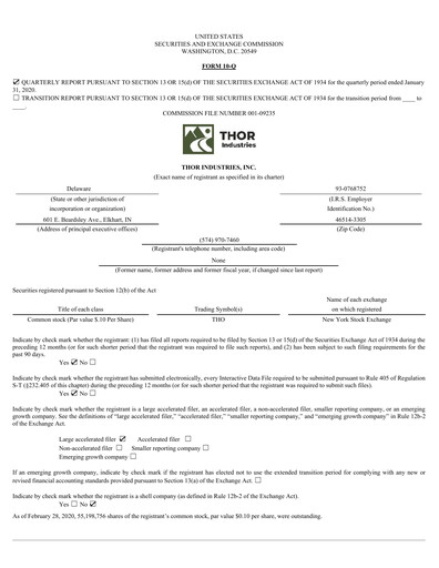 Miniature Thor Industries
 Rapport trimestriel 2020-q2