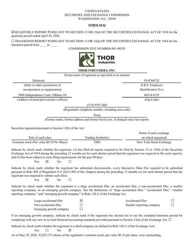 Miniature Thor Industries
 Rapport trimestriel 2026-q3