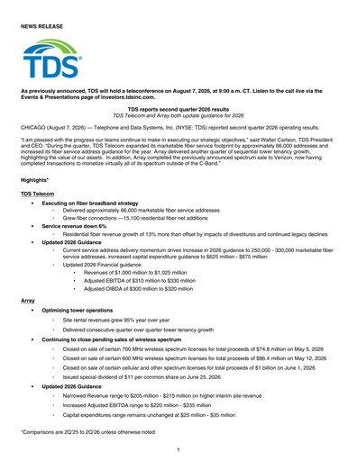 Thumbnail Telephone and Data Systems
 Quarterly Report 2026-q2