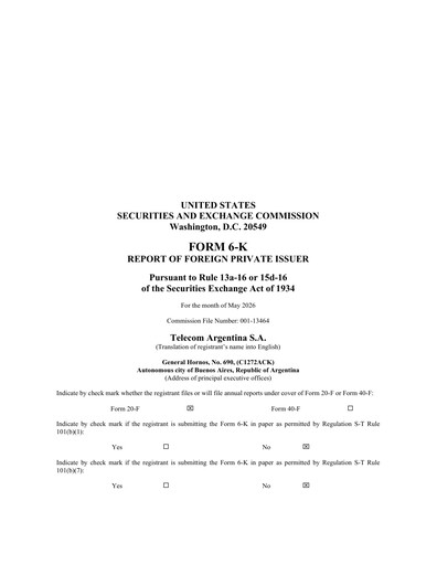 Miniature Telecom Argentina
 Bilan financier 2026-q1
