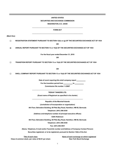 Thumbnail Teekay Tankers Annual Report 2018