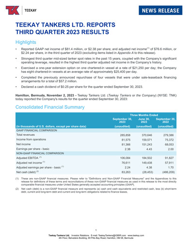 Thumbnail Teekay Tankers Quarterly Report 2023-q3