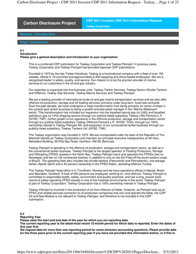 Thumbnail Teekay ESG Report 2011
