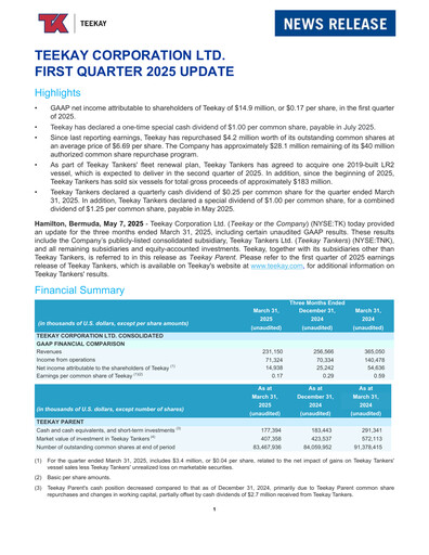 Thumbnail Teekay Quarterly Report 2025-q1