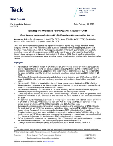 Thumbnail Teck Resources
 Financial Statement 2024