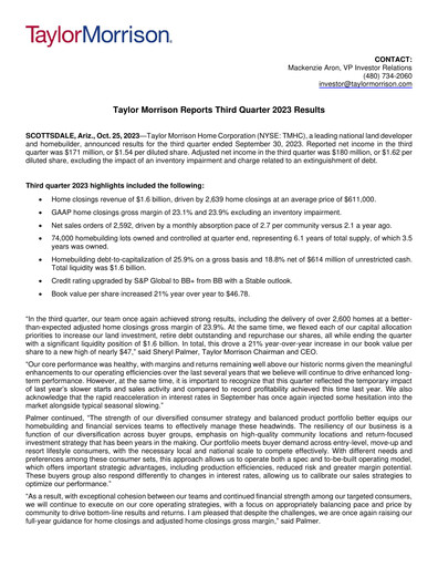 Thumbnail Taylor Morrison
 Quarterly Report 2023-q3