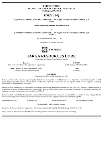 Thumbnail Targa Resources
 Quarterly Report 2015-q3