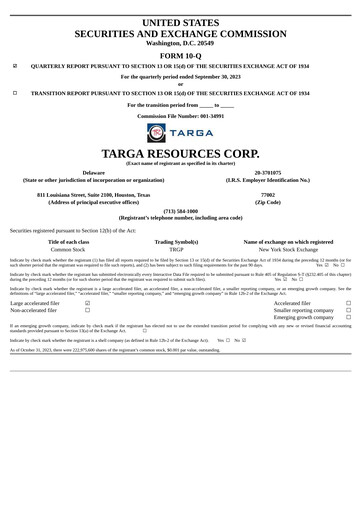 Thumbnail Targa Resources
 Quarterly Report 2023-q3