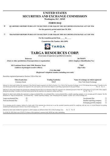 Thumbnail Targa Resources
 Quarterly Report 2024-q2