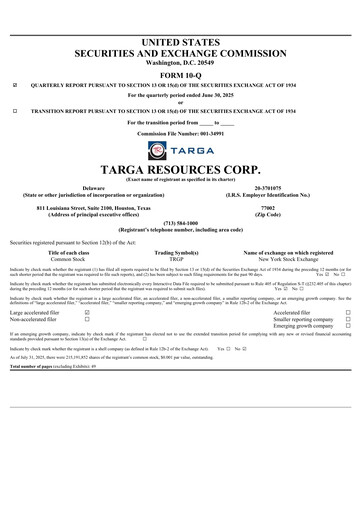 Thumbnail Targa Resources
 Quarterly Report 2025-q2