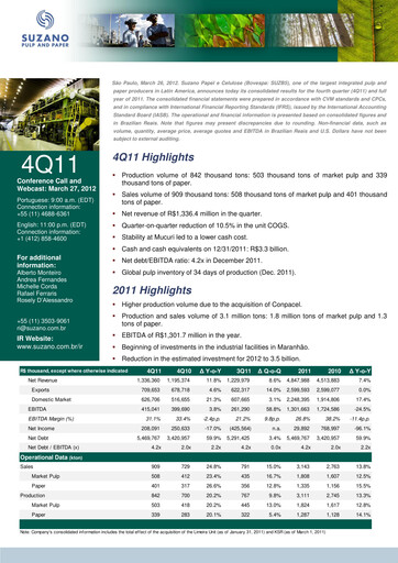 Thumbnail Suzano Quarterly Report 2011-q4