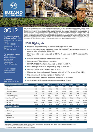 Thumbnail Suzano Quarterly Report 2012-q3