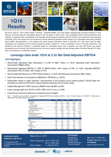 Thumbnail Suzano Quarterly Report 2016-q1