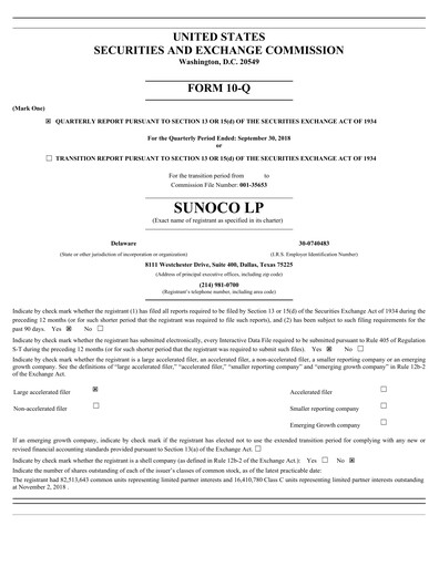 Vorschaubild Sunoco Quartalsbericht 2018-q3