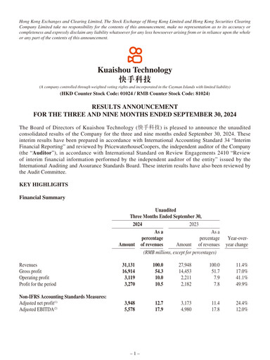 Thumbnail Kuaishou Technology Quarterly Report 2024-q3