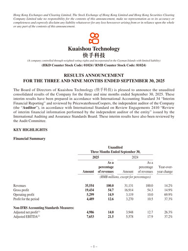 Thumbnail Kuaishou Technology Quarterly Report 2025-q3