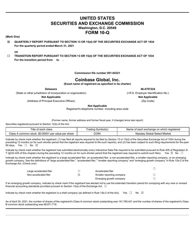 Miniature Coinbase Rapport trimestriel 2021-q1
