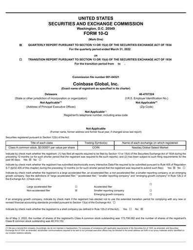 Miniature Coinbase Rapport trimestriel 2022-q1