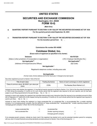 Miniature Coinbase Rapport trimestriel 2023-q3