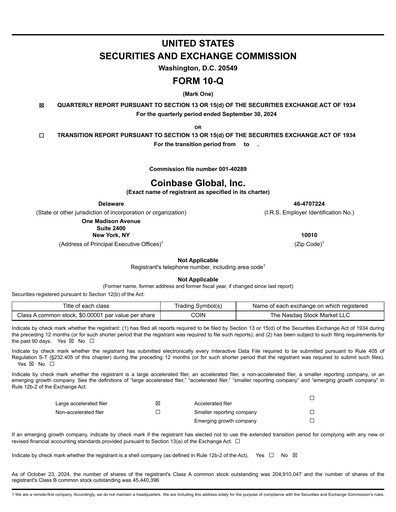 Miniature Coinbase Rapport trimestriel 2024-q3
