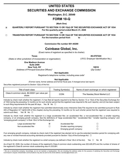 Miniature Coinbase Rapport trimestriel 2026-q1