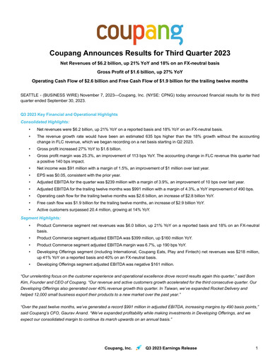 Miniature Coupang Rapport trimestriel 2023-q3