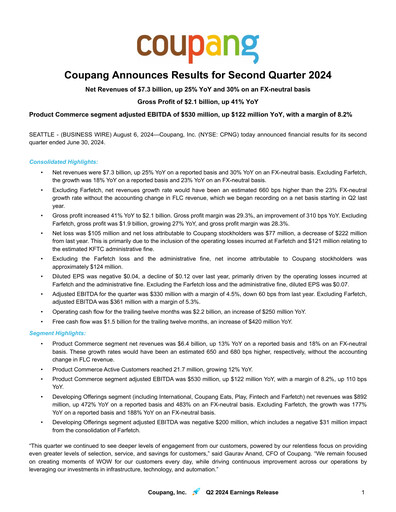 Miniature Coupang Rapport trimestriel 2024-q2
