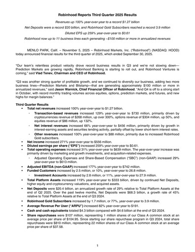 Miniature Robinhood Rapport trimestriel 2025-q3