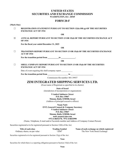 Miniature ZIM Integrated Shipping Services Rapport annuel 2025