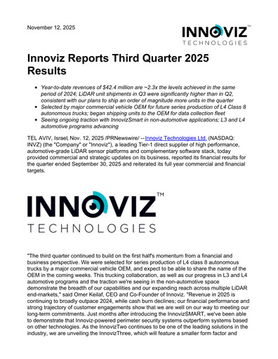 Miniature Innoviz Technologies Bilan financier 2025-q3